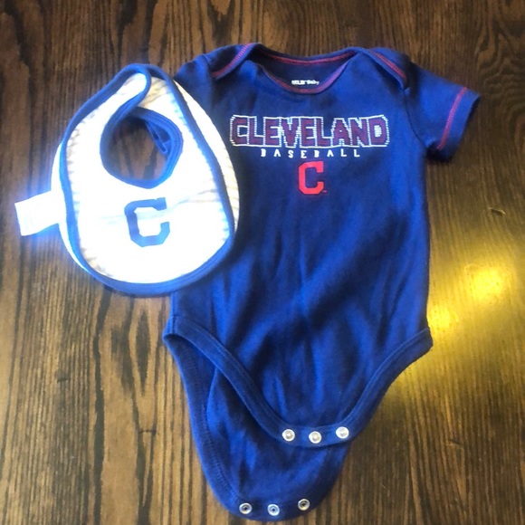 Cleveland Baseball Onesie with Matching Bib - Picture 1 of 4